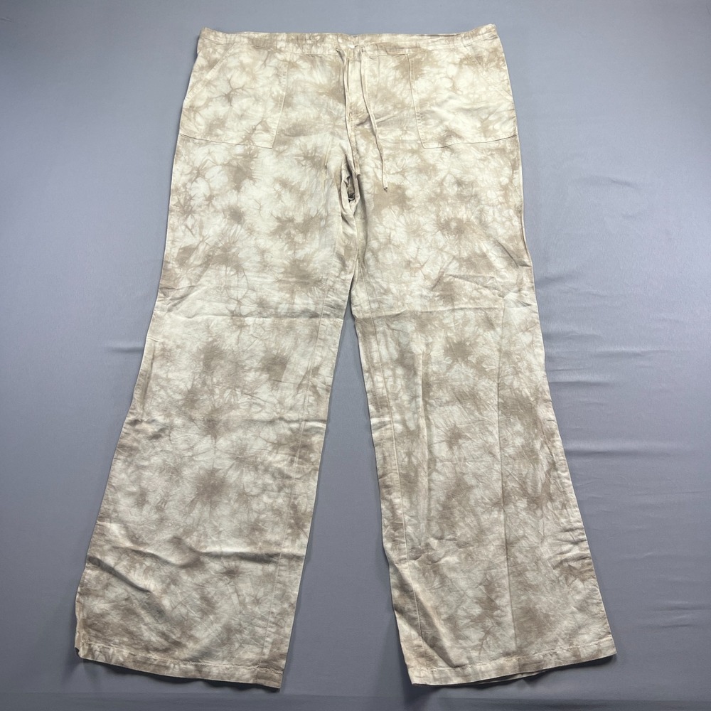 London Jean Flared Pants Womens 16 Beige Tie Dye Linen Drawstring Waist Wide Leg